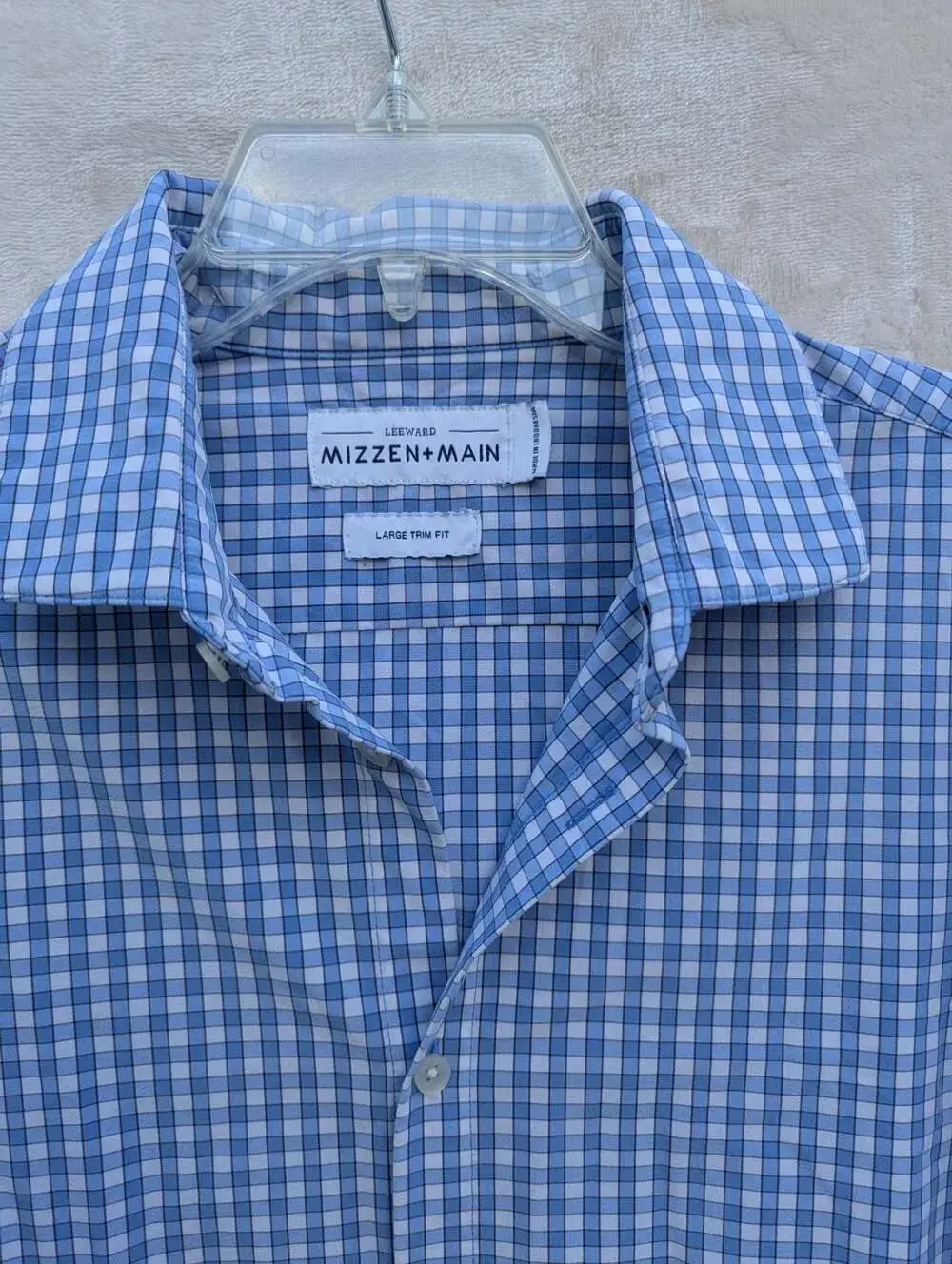 Mizzen + Main Leeward Blue Gingham Plaid Long Sleeve Button Down Large Trim Fit